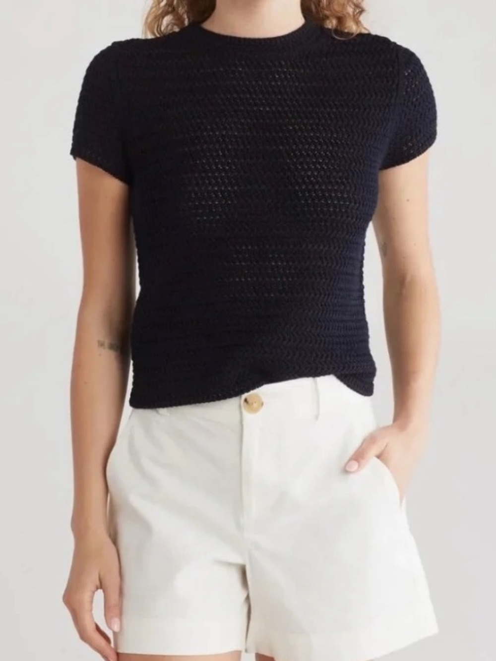 Vince Cotton Crochet Knit Crewneck Short SleeveTop Size S EUC - Picture 5 of 7